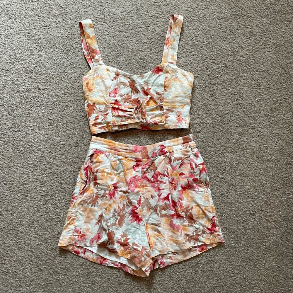 Abercrombie linen blend shorts and lace-up top set